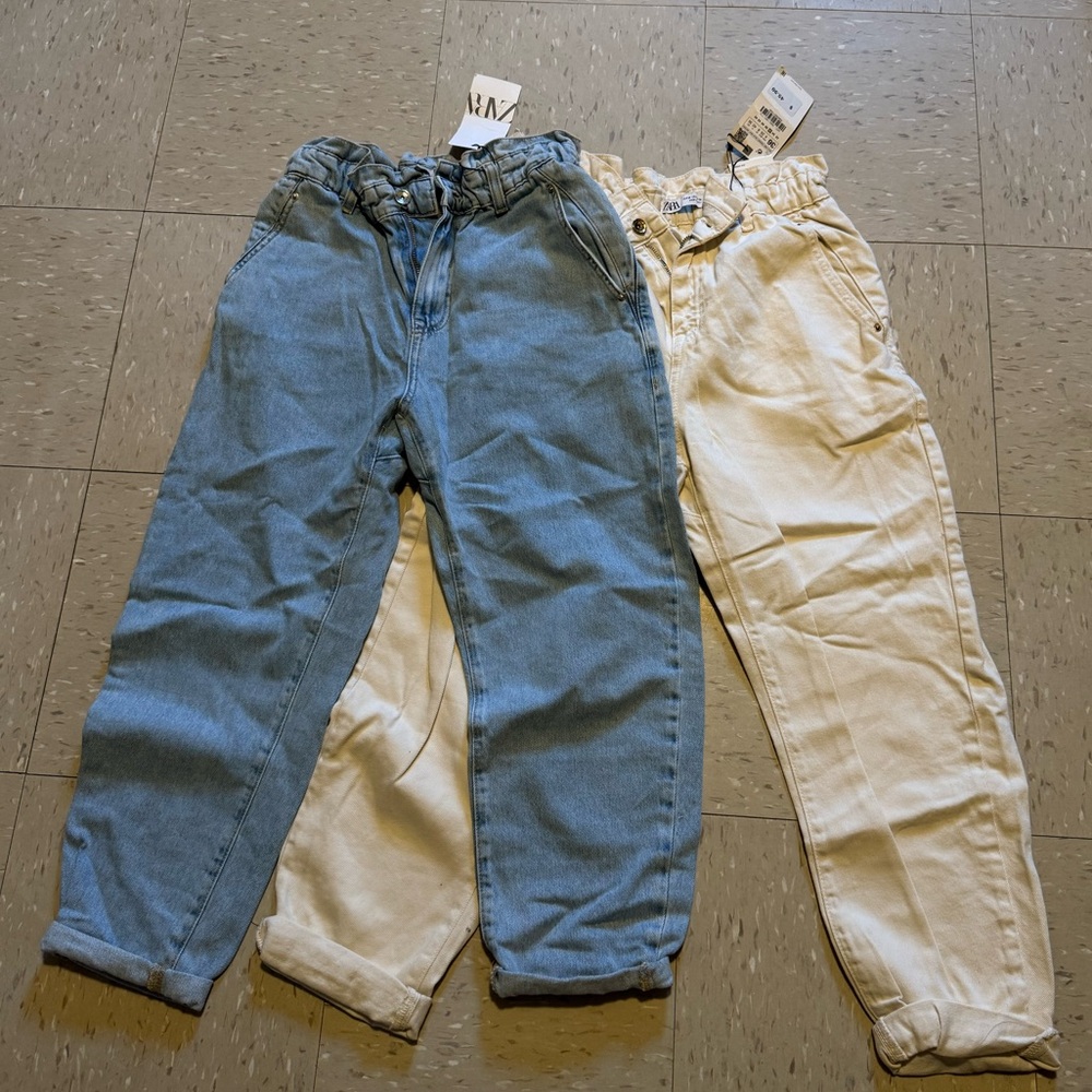 Zara women’s Blue and Cream Jeans Set